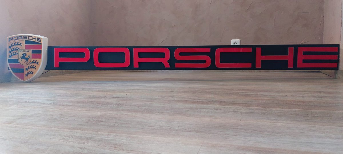 2000s Porsche official dealership LARGE illuminated sign with Porsche shield

250 cm long x 35 cm high - weight: 20 kg

95" long x 14" high - weight: 42 lbs

It is a fantastic and rare display piece for your office, showroom, garage or man's cave.

Price: US$3,995