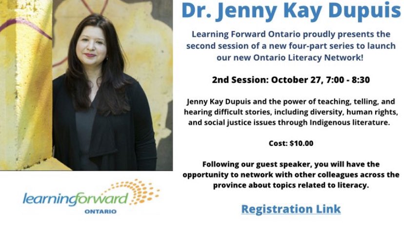 lfontario's tweet image. You won’t want to miss this opportunity to learn from Dr. Jenny Kay Dupuis (@JennyKayDupuis) about the power of difficult stories, &amp;amp; social justice issues through Indigenous literature, &amp;amp; more.
eventbrite.ca/e/learning-for… #LFOLiteracy #IndigenousED #IndigenousLiterature #TRC #onted