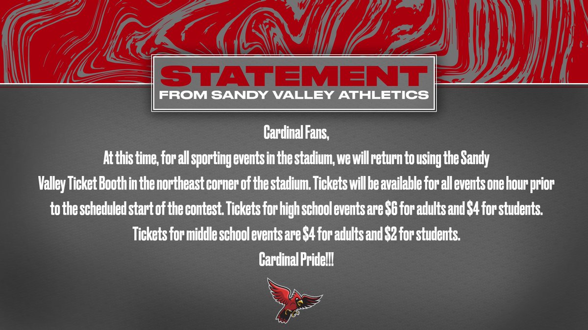 An important announcement regarding contests at Sandy Valley Stadium. #CardinalPride