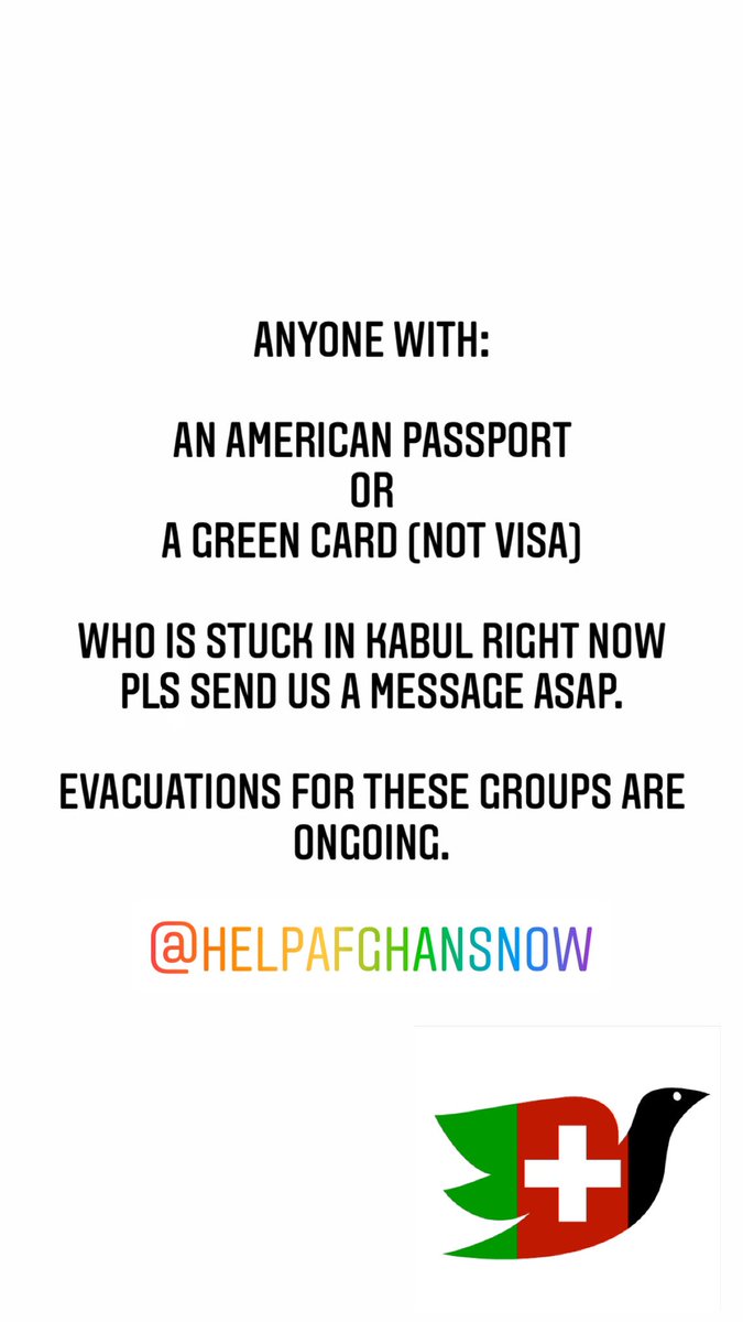NowAfghans's tweet photo. Pls DM us if you or anyone you know is in Kabul and has a US passport or valid Green Card - we can help! https://t.co/AzqMrgRc00