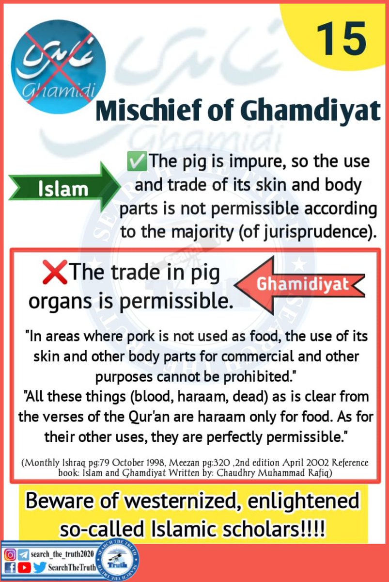 SearchTheTruth5's tweet photo. series # 1⃣5⃣
Ghamdiyat▶
❌The trade in Pig Organs is Permissible.
#Mischief of #Ghamdiyat
#Beware of #westernized #enlightened #so_Collded #Islamic #Scholars❕ https://t.co/R2j7HGJ4Nc