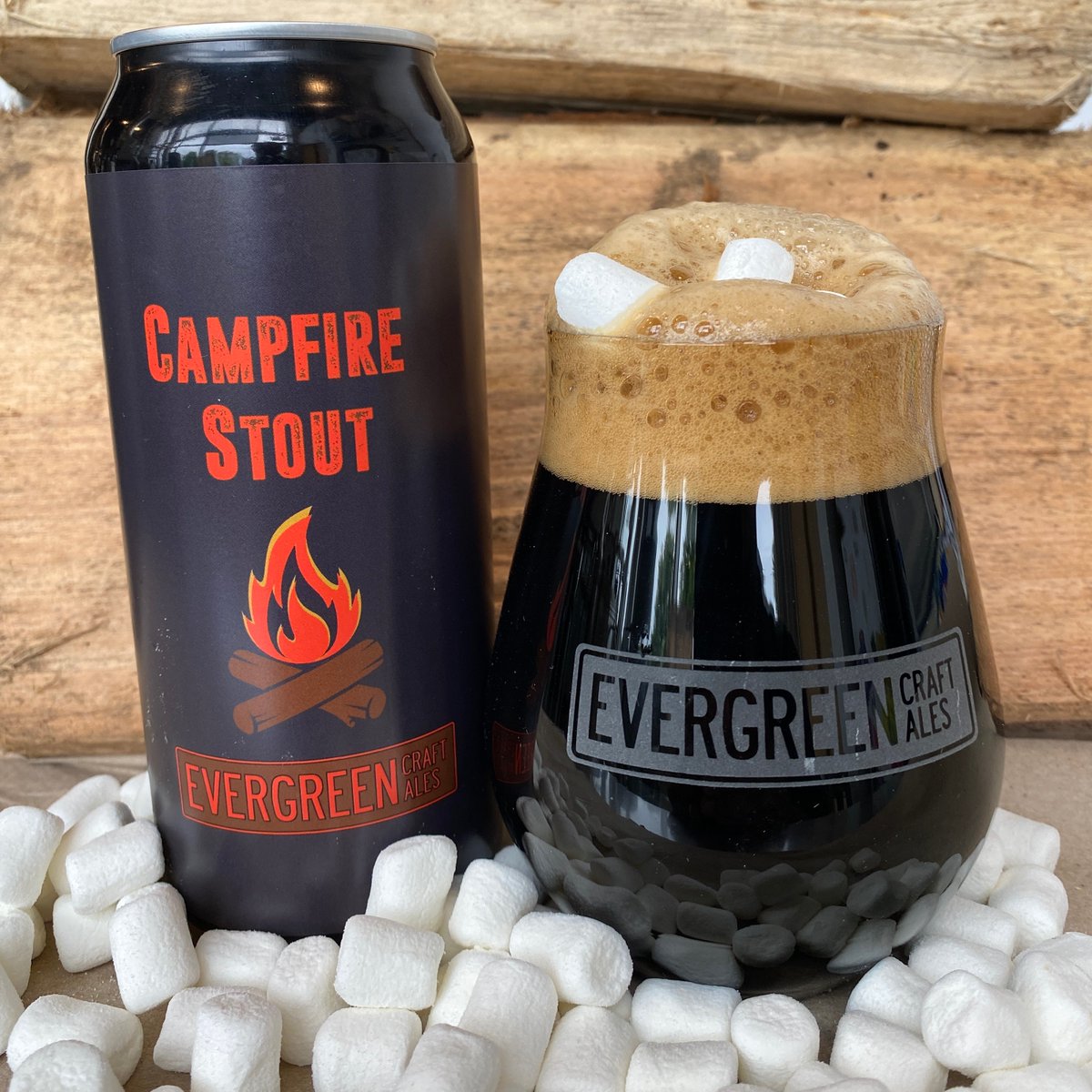 Conceived around the campfire!  This full bodied stout has real cocoa nibs, vanilla beans and almost 100 lbs of roasted marshmallows! Then we spent hours caramelizing them to get that authentic campfire taste. We even lit a few on 🔥for good measure! #stout #marshmallowbeer