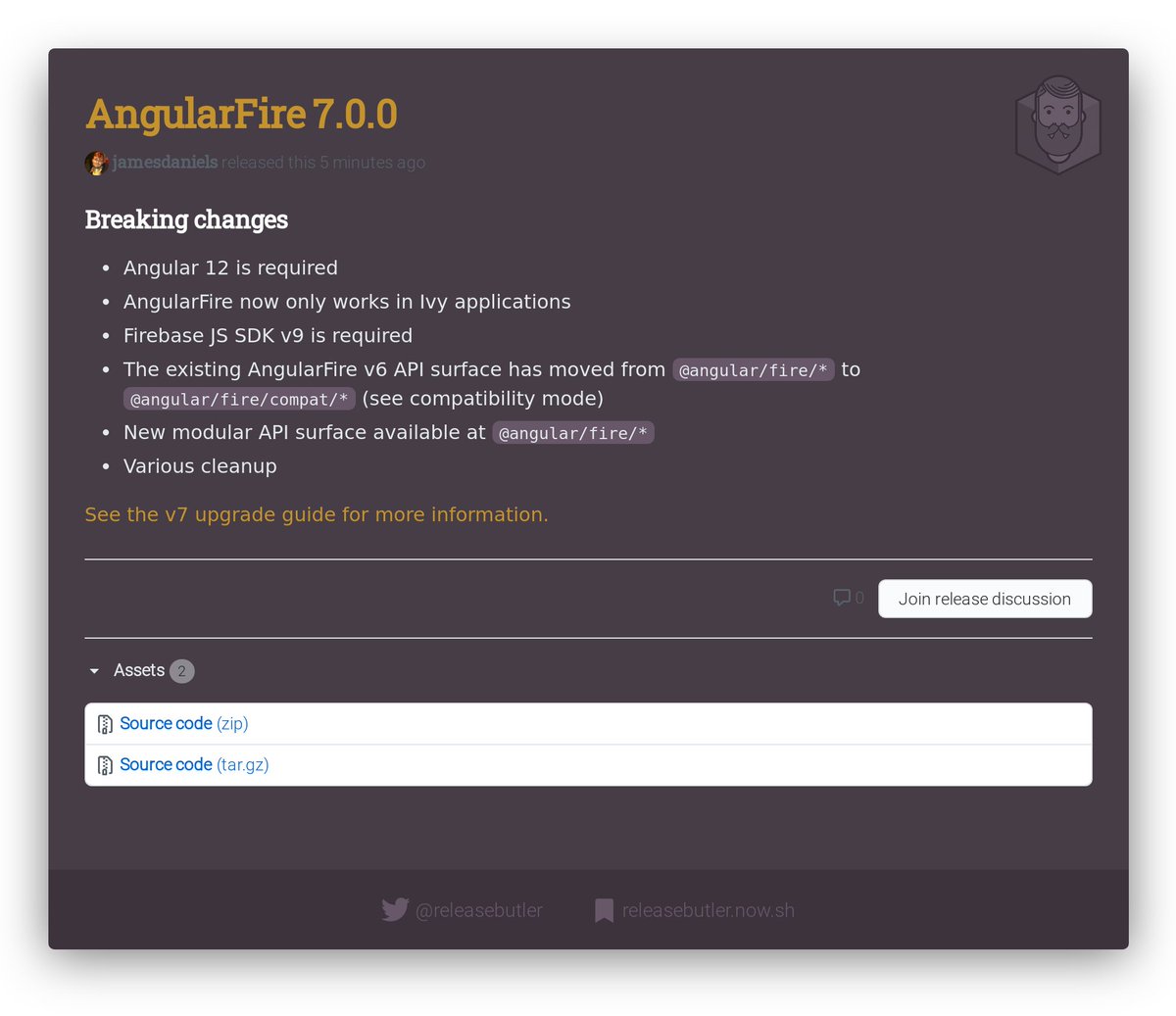 releasebutler's tweet image. 🔥 New AngularFire Release 🚀
📦 7.0.0
🏛 MAJOR RELEASE 🎉🎉🎉
🏷️ #angular #firebase #angularfire #database #release #changelog #releasebutler
🔗 github.com/angular/angula…