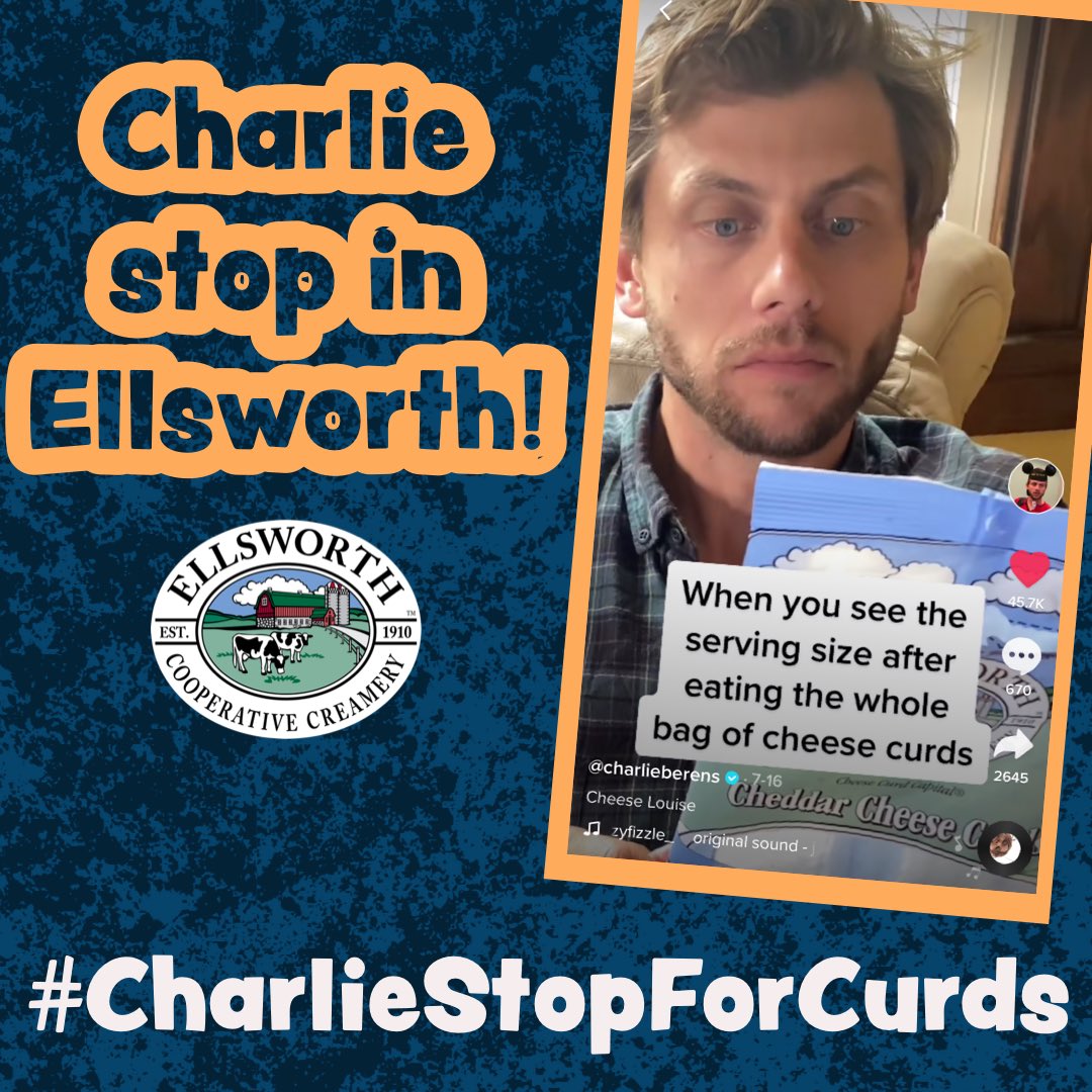Remember this funny TikTok pondering the appropriate serving size of Ellsworth Cheese Curds? Charlie is going to be in our neck of the woods next month and we'd like to invite him for a private tour. Twitter, do your thing. #charliestopforcurds <a href="/CharlieBerens/">Charlie Berens</a>