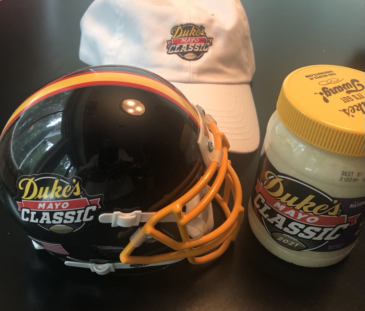 Brett McMurphy on Twitter: "Thanks ⁦@DukesMayoBowl⁩. By far this is the  coolest bowl game mini-helmet, hat &amp; condiment swag I've ever received*  *Also only bowl game mini-helmet, hat &amp; condiment swag I've
