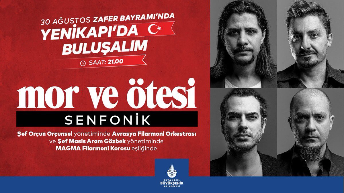 30 Ağustos Zafer Bayramımızı hep birlikte kutluyoruz! 🇹🇷

Şefimiz @masisgozbek yönetimindeki @magmachoir Filarmoni Koromuzla, @OrcunOrcunsel yönetiminde #AvrasyaFilarmoniOrkestrası'yla @mvoofficial senfonik konserindeyiz! 🤗

30 Ağustos'ta Yenikapı’da buluşalım! 💫 @istanbulbld