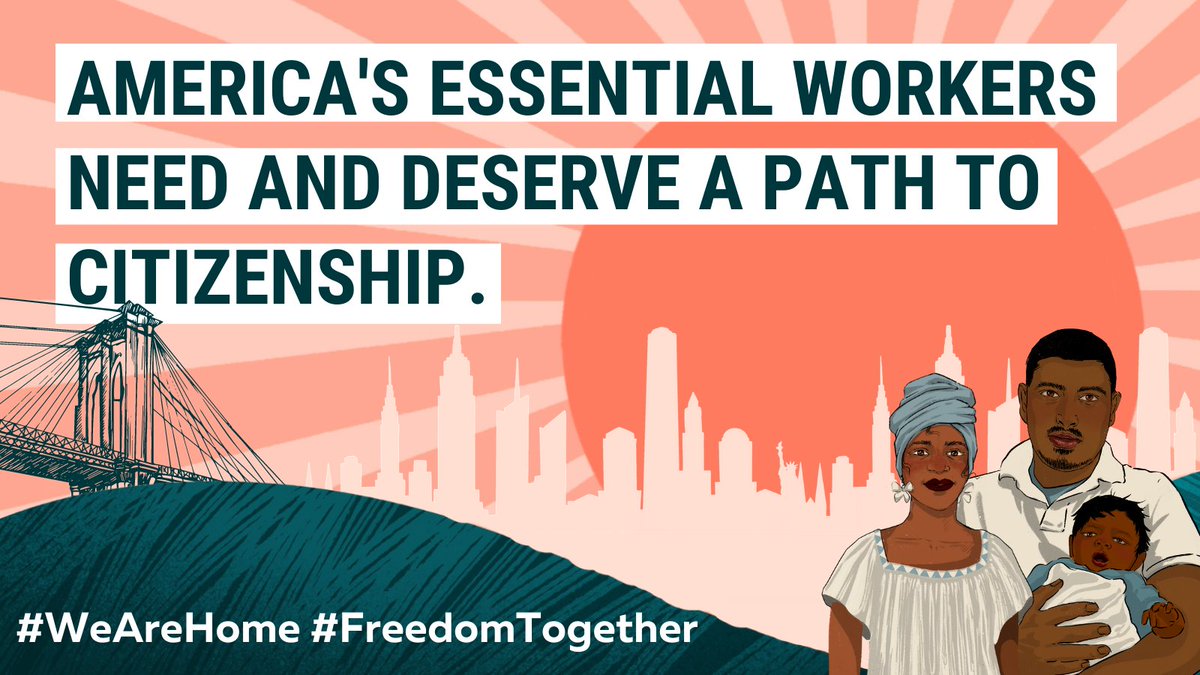 More than 5 million undocumented immigrants have made immeasurable sacrifices risking their lives as #EssentialWorkers during the pandemic. 

More than two-thirds of them served on the frontlines of #COVID19. They deserve a path to citizenship now! #WeAreHome #FreedomTogether