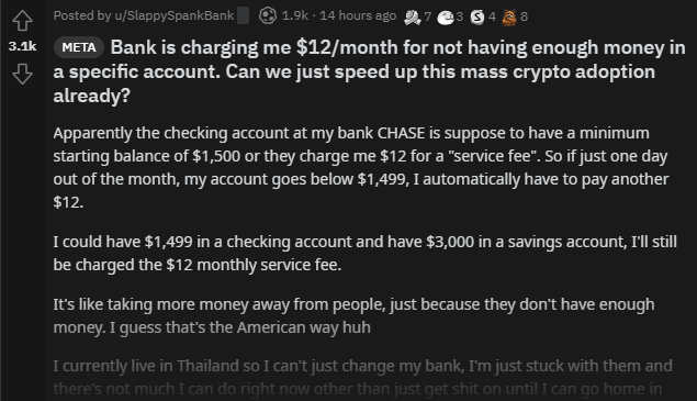 it's pretty wild that MOST people on Earth think that working a 9-5 job and THEN PUTTING THEIR MONEY INTO A BANK

is a smart thing to do

banks are NOT YOUR FRIEND

#bitcoin