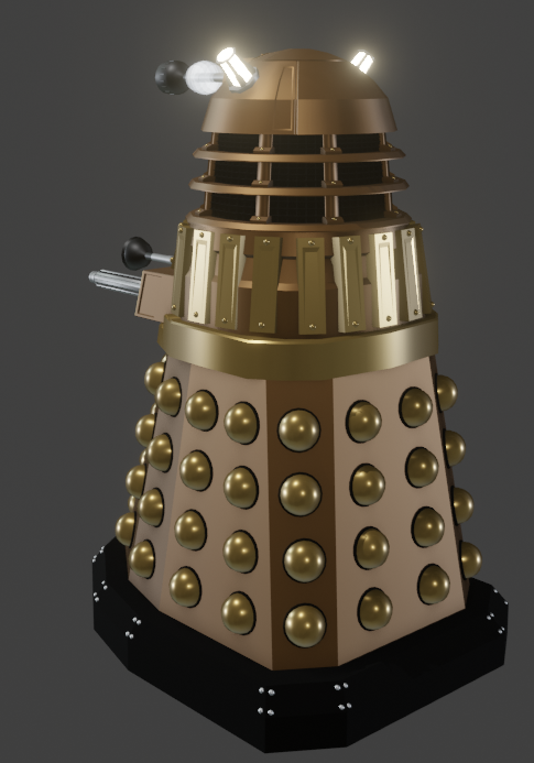 Exactor1s_'s tweet photo. Hi, I modelled a #DoctorWho Dalek in #Blender3d instead of working on the things I'm supposed to be doing before an imminent deadline. How's your day going? https://t.co/X4hc2lQO8C
