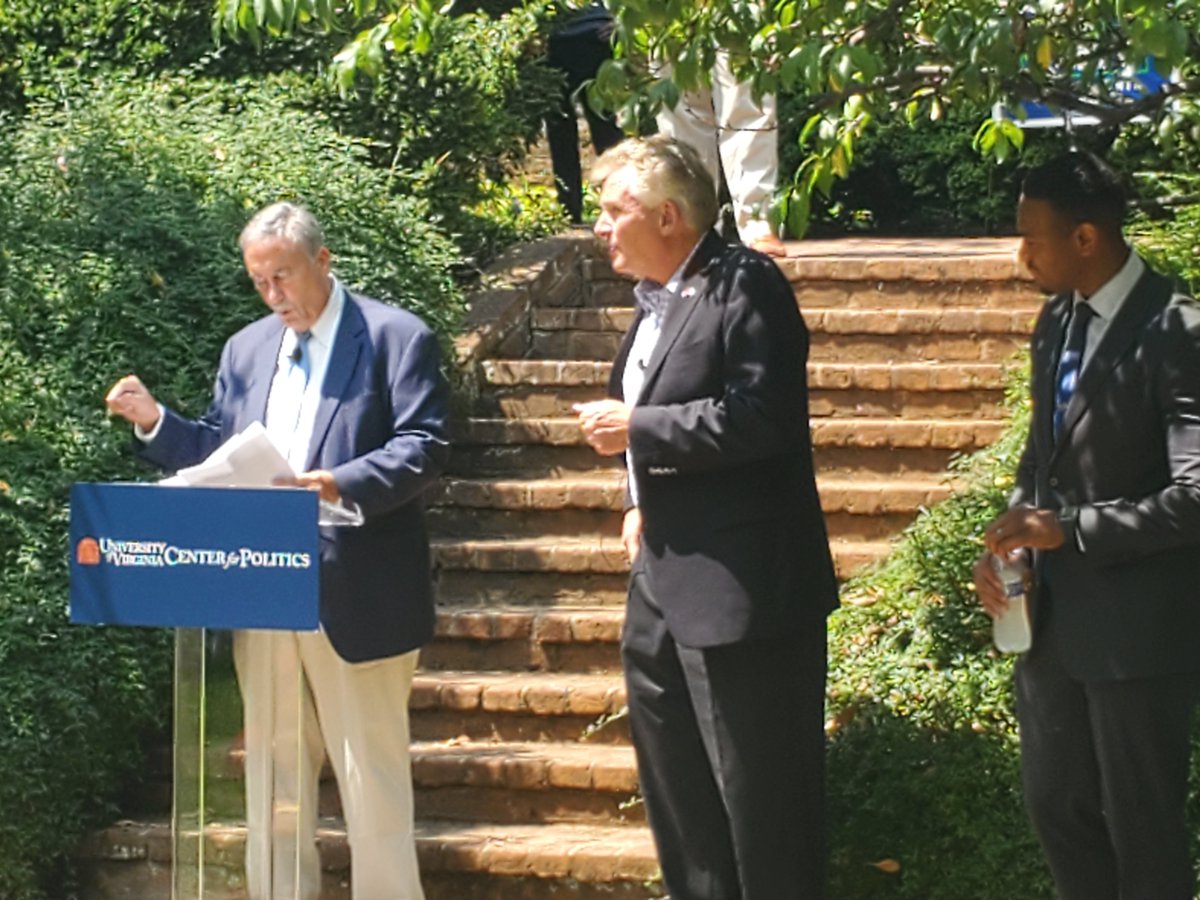LarrySabato's tweet photo. I am pleased to be joined by Governor @TerryMcAuliffe and @DrCameronWebb today to discuss the importance of the new COVID guidelines and vaccination requirements here at @UVA https://t.co/zJZem5gnle