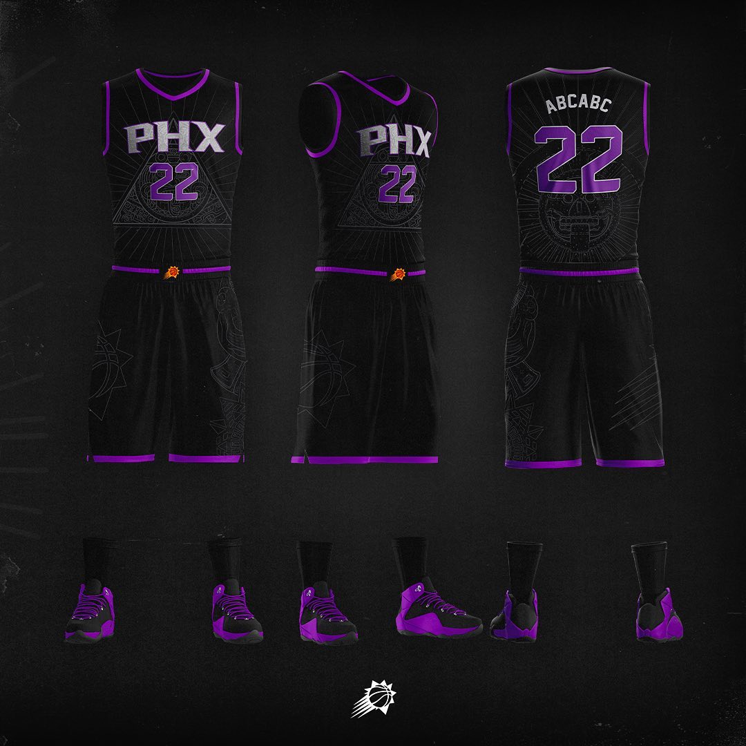 PasionBasketNBA's tweet photo. Los Phoenix Suns hacen oficial este uniforme, inspirado en la cultura azteca. Un homenaje a sus antepasados en "The Valley" y a toda la cultura mexicana https://t.co/V6AZplEudj