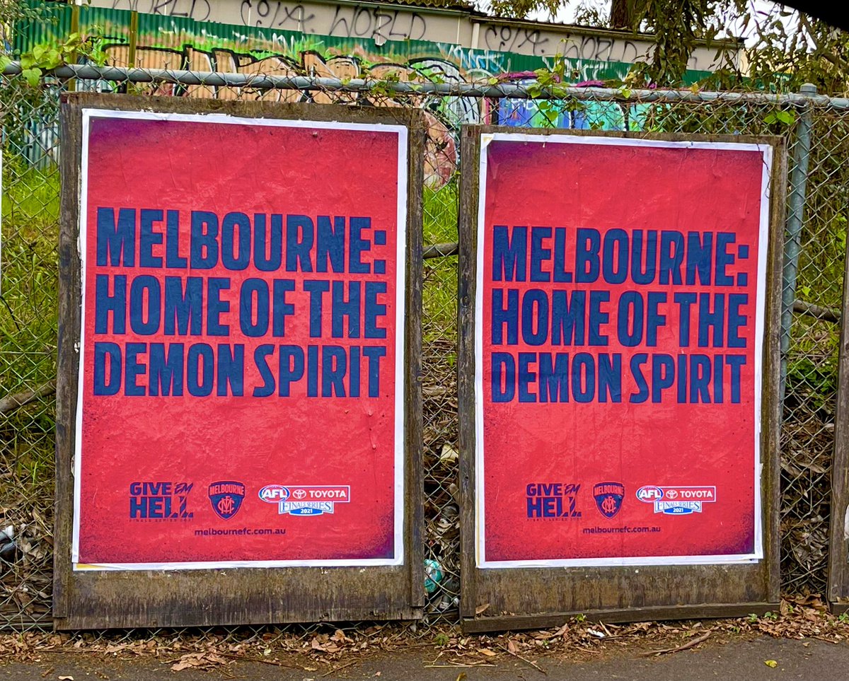 On the road early this morning I noticed these two posters as I was sitting at the lights. It just reminded me that my team is playing finals 🔴🔵❤️ #allfiredup @DeeArmy @melbournefc @gawndog37 @d_neitz @SENBreakfast @cstanaway @NickMcCallum7