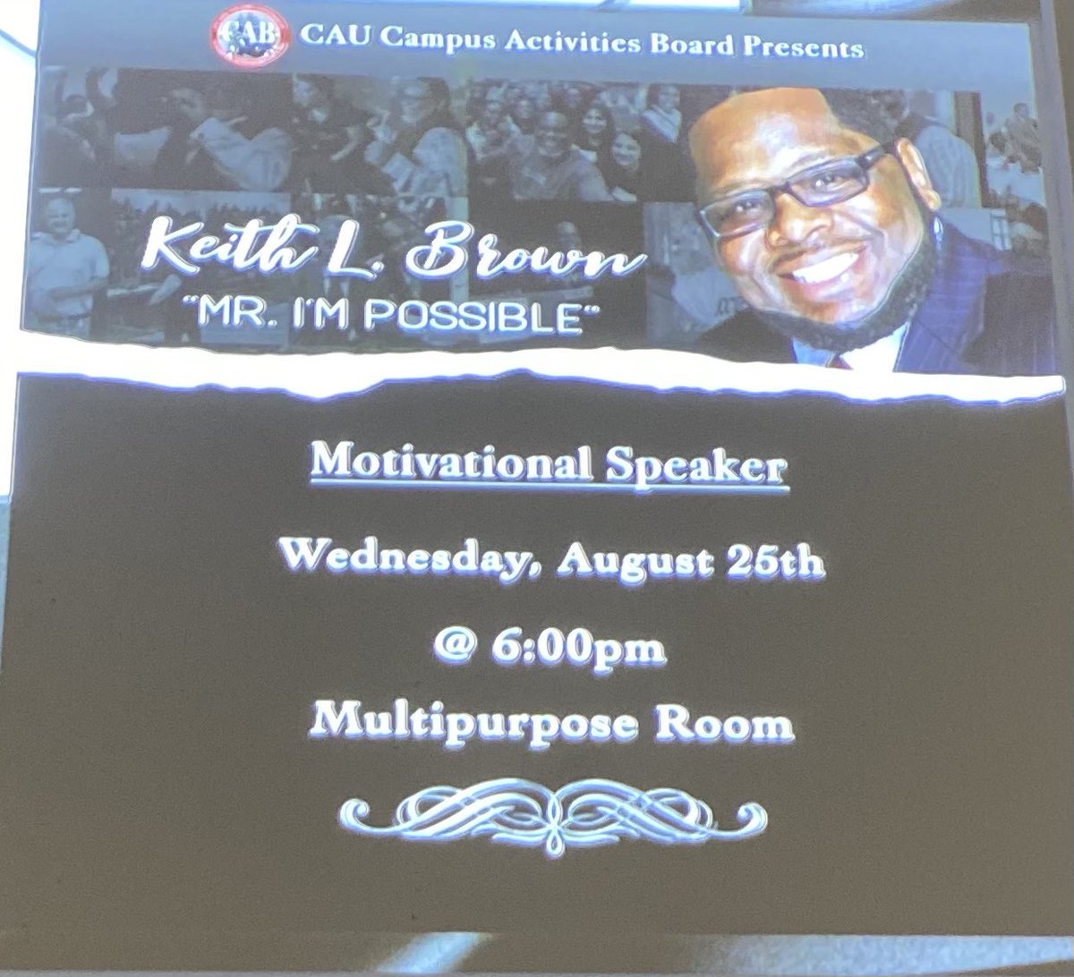 Getting ready to Inspire and Ignite THE @CAU. Let’s gooooooo!!!! @promotingyou, @AllAmericanEnt_ @DrJessHouston, and the entire “I’m Possible Team,” wish you an epic School Year. #MrImPossible #Clarkatlantauniversity #Keithlbrown #Thetaskbehindthemask.