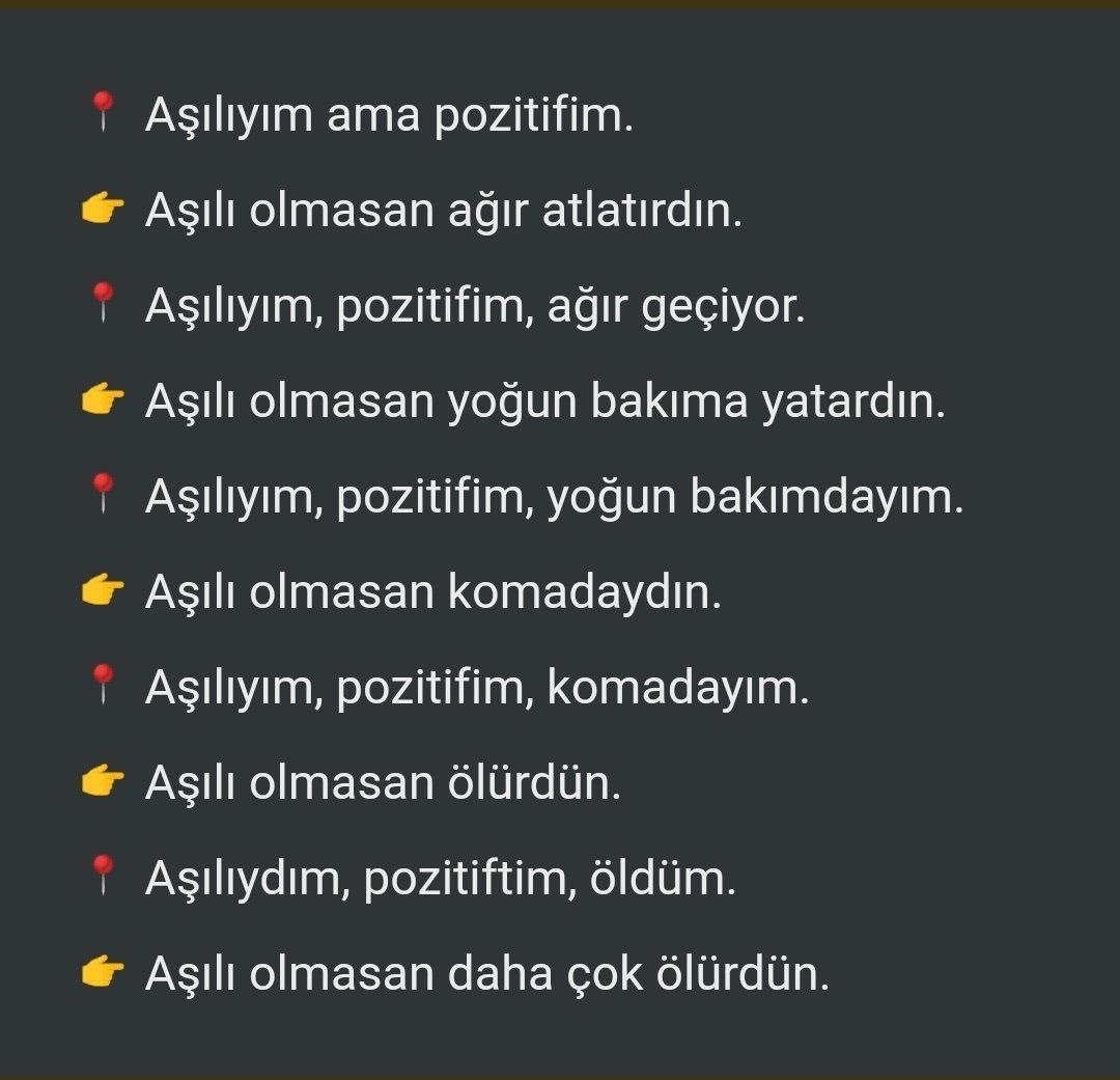 #AşıVePcrDurdurulsun sizin gibiler 9 tahtanın altındanda "4. - 5. dozu olmamıştım o yüzden öldüm" diye bağırır.