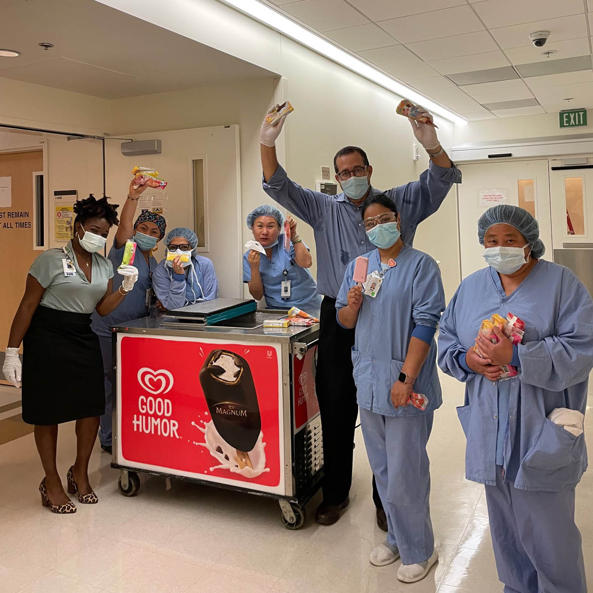 SUMMER TREATS FOR STAFF: At MLKCH, sometimes making hospital rounds involves more than medicine. MLKCH leaders recently rounded our floors with summer ice cream treats as a thank you to our hardworking staff.