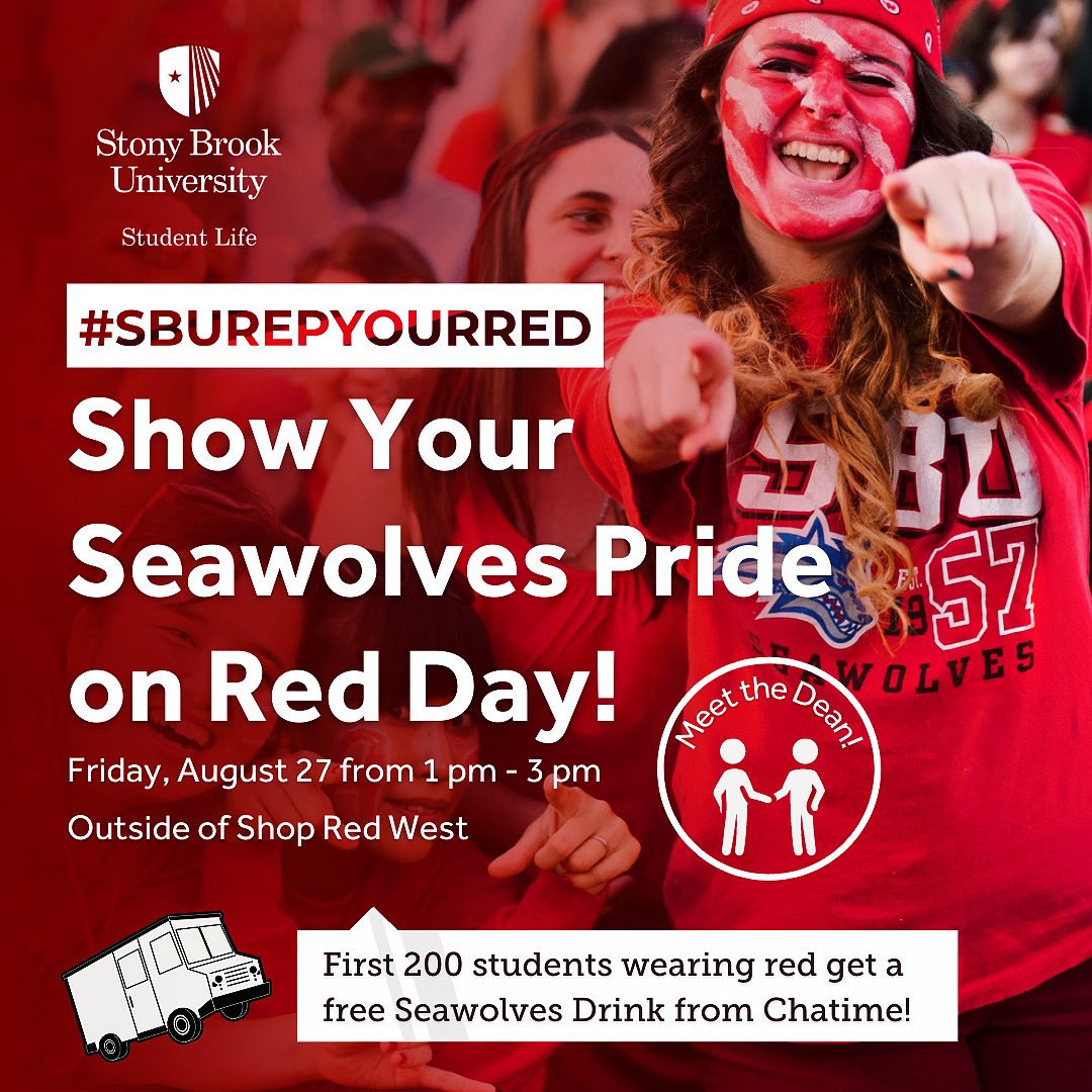 THIS FRIDAY 8/27 • Celebrate the first #RedFriday of the semester! See you all there! ⚪️🔴 #sburepyourred #Seawolves