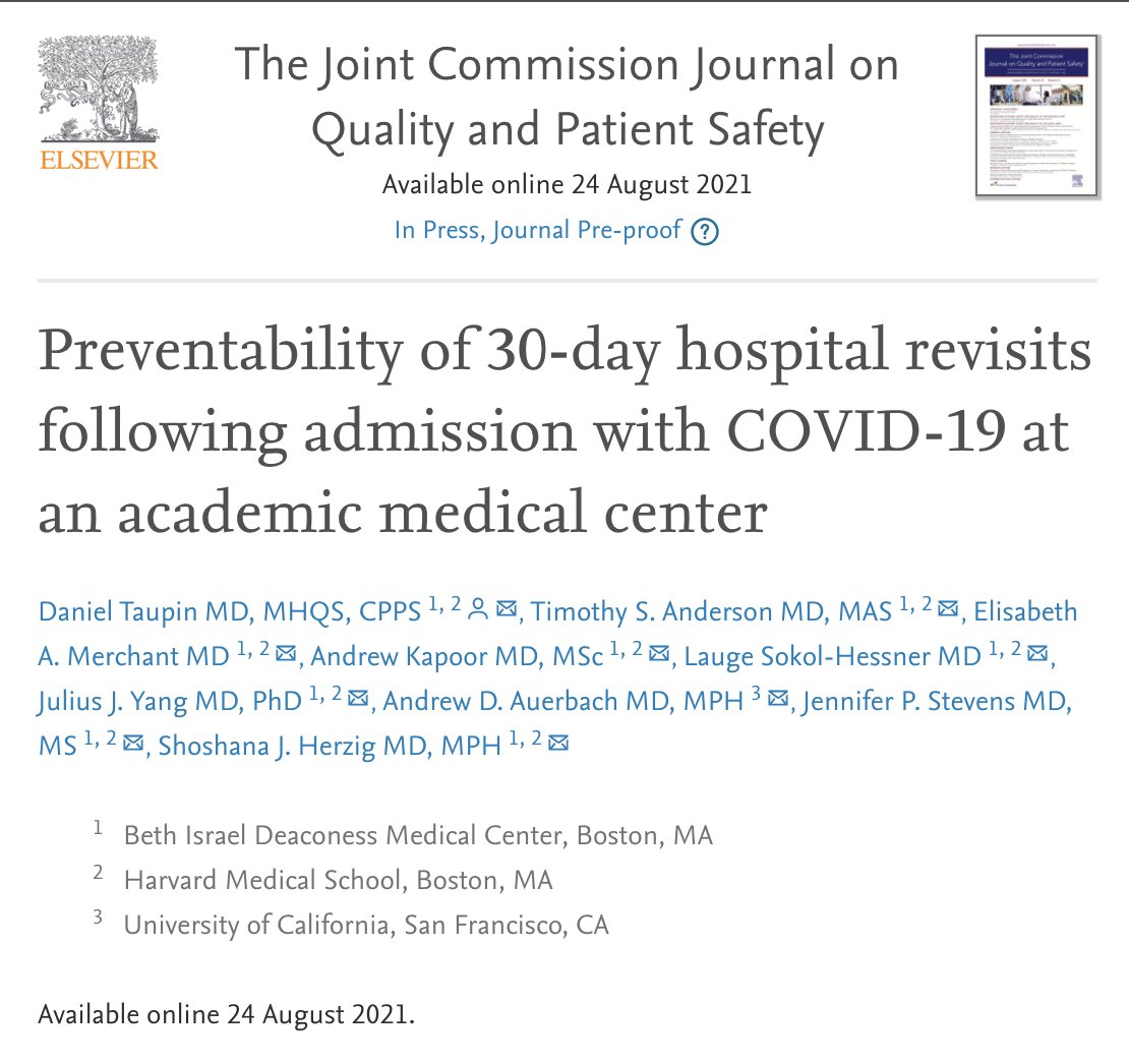 Preventability of 30-day hospital revisits following admission with #COVID19 at an #academic medical center sciencedirect.com/science/articl… #academictwitter #medtwitter <a href="/PlumAnalytics/">Plum Analytics</a> <a href="/BIDMChealth/">BIDMC</a> <a href="/harvardmed/">Harvard Medical School</a> <a href="/UCSFMedicine/">UCSF School of Medicine</a> <a href="/ADAuerbachMD/">Andrew Auerbach</a> #QualityImprovement