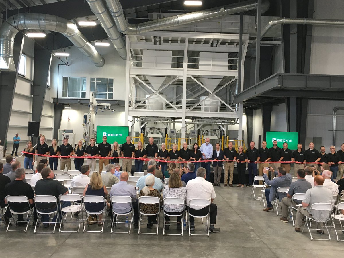 WeAreBecks's tweet photo. We are thrilled to host the grand opening for the Beck’s East Soybean Tower this afternoon.  The new tower will process 24,000 bags per day!

#WeAreBecks #FarmersAtHeart #ServingFarmers https://t.co/NebnprXywX