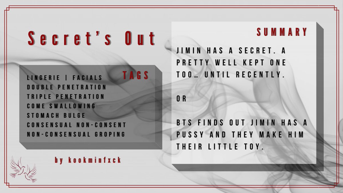darkficfest's tweet photo. 🕊️ Secret’s Out
   by kookminfxck | @kookminfxck 
   
   8345 | E | jimin/everyone
   ⚠️rape/non-con
   ❗️beware of tags❗️

🕊️ https://t.co/7yKCbu0odi https://t.co/cOSYmue6Nt