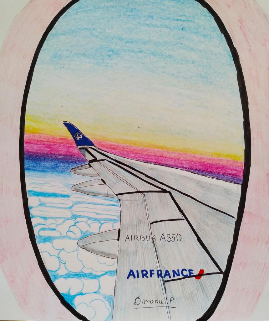 AircraftBy's tweet photo. Wing View Airbus A350 of Air France  🇫🇷 Handrawn with love for @airfrance! ♥️✈️🎨 Keep flying! @AirFranceFR
#airfrance  #wingview #windowview #planewindow #plane #sky #planewing #airbusa350 https://t.co/mt1F6G1Ll4