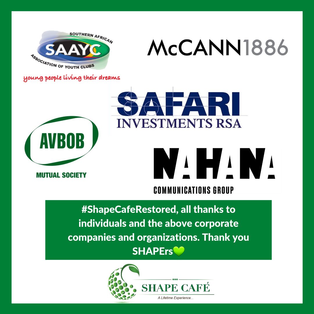 shape_cafe's tweet photo. Our heartfelt gratitude goes to individuals who sent messages of support, retweets & donations. @AVBOBSA disaster relief programme @SAAYC1 @mccann1886 (through Nahana Foundation) & @safariinvestment
#ShapeCafeRestored๐ (Thabong branch reopening - 1st Sep 2021) #VaalTwitter๐ฎ๐น https://t.co/d4w9De4eMs