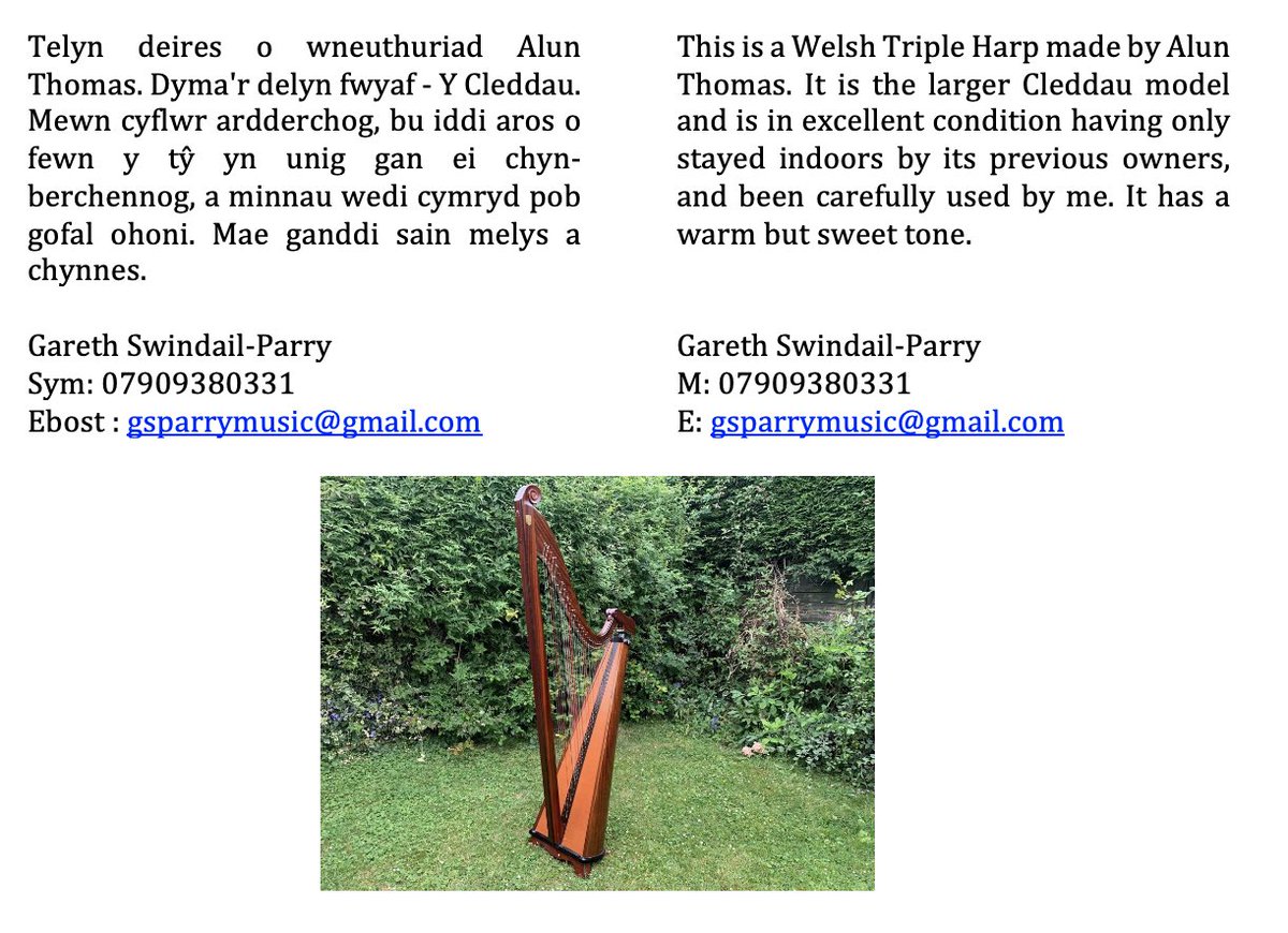Telynnau Teires ar werth / Triple Harps for sale
