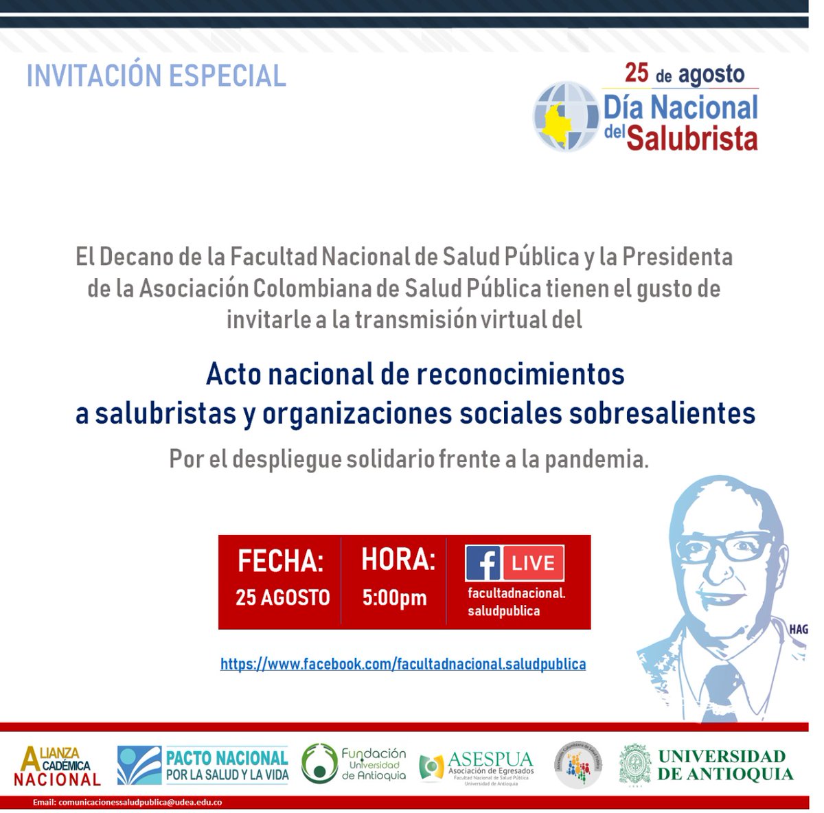 PactoSalud's tweet photo. #Invitación El Decano de la Facultad Nacional de Salud Pública y la Presidenta de la Asociación Colombiana de Salud Pública tienen el gusto de invitarle a la transmisión virtual 
🗓️ Fecha: miércoles 25 de agosto de 2021
🕔Hora: 5:00pm – 6:30pm
📌Link:    https://t.co/R6Eu9FSuxU https://t.co/Prvi1aMHi7