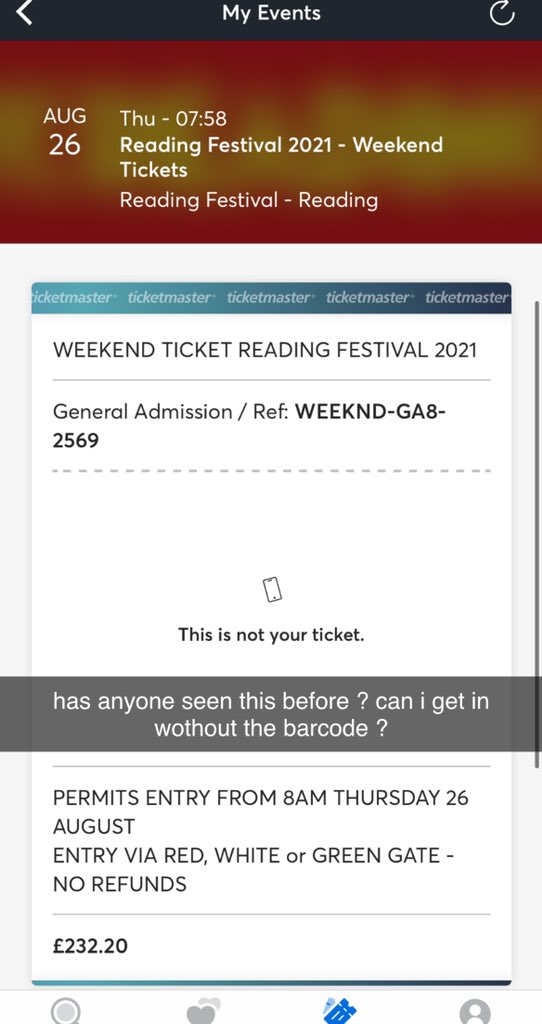 lucydick1son's tweet photo. @Ticketmaster @OfficialRandL why cant i see my barcode https://t.co/pbPKz66ZQS