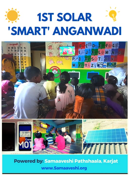 samaaveshi's tweet photo. 1ST SOLAR #SMART_ANGANWADI! ☀️ 🏫
AFTER #solar installation, @samaaveshi has installed smart e-learning devices = 1 #SmartTV &amp; 1 #Smartphone, at #Kadav Anganwadi.

50% Anganwadi in #Karjat DO NOT have #electricity. Support us to #light_up rural Anganwadis: https://t.co/pTtYCHXppt https://t.co/mFlaK05fhq