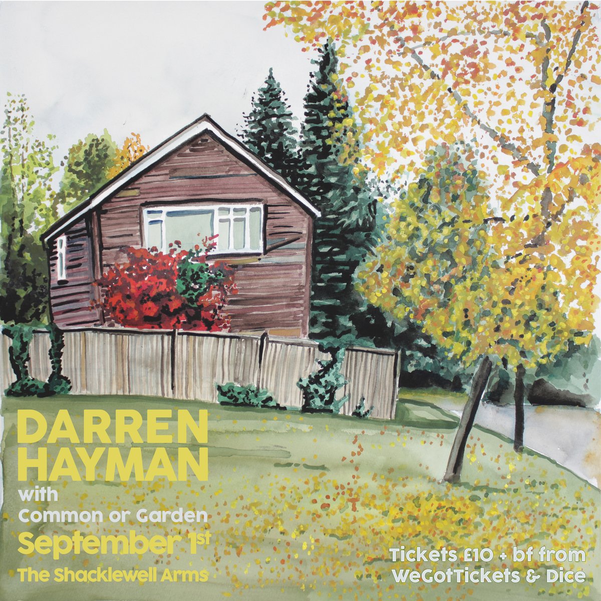 A week today!
Join us on the 1st of September at The <a href="/ShacklewellArms/">The Shacklewell Arms</a> for <a href="/darrenhayman/">Darren Hayman</a> and <a href="/cmmnrgrdn/">common or garden</a>.
Showcasing Darren's recent album Home Time and songs from throughout his career.
🎫 £10+bf from  wegottickets.com/fikarecordings and link.dice.fm/K7AjZnMMpib