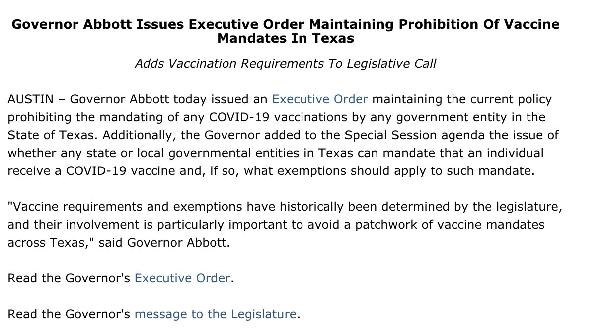 Greg Abbott on Twitter "I issued an Executive Order maintaining the