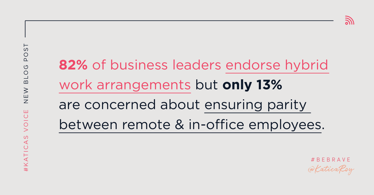 katicaroy's tweet image. Proximity bias will further aggravate intersectional gender inequities. UNLESS we take steps to mitigate it now. Read my 3 recommendations to avoid #proximitybias in the #hybridworkplace of the future. 

bit.ly/2Vlzjw6