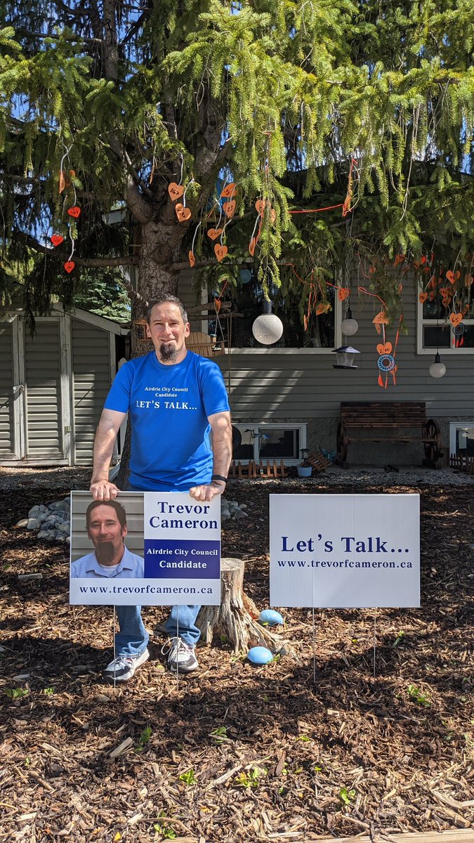 TrevorFCameron's tweet photo. Everything feels official now as I have placed my first signs. Is it in my own front yard...yes it is...but every journey begins with a single step. Also I'm fairly certain I have the support of eligible voters at the address 😁 https://t.co/eouNmzDcKC