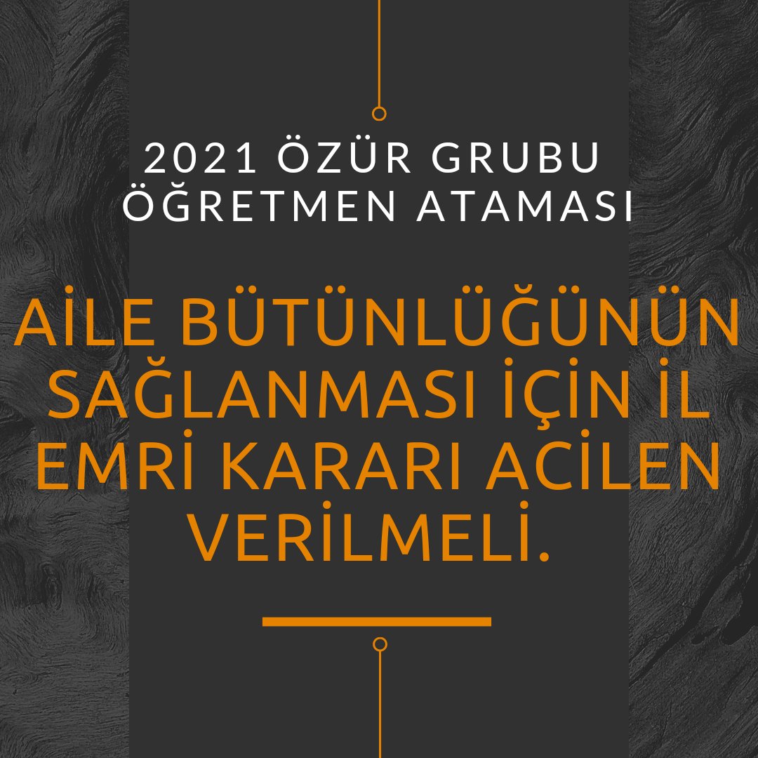 Zeki Oral (@zekioral38) on Twitter photo Gecikmesin İlemri
🗣Adı mazeret olan bir tayinin ertelemesi yapılamaz
Her sene verilen İL EMRİ bu sene de verilmelidir
🗣Aileler birbirinden ayrı kalmamalı et tırnaktan ayrılır mi❓
<a href="/_aliyalcin_/">Ali YALÇIN</a> <a href="/tcmeb/">Millî Eğitim Bakanlığı</a> <a href="/TalipGeylan06/">Talip Geylan</a> <a href="/musaAkka/">Musa AKKAŞ</a> <a href="/sukru_kolukisa/">Şükrü Kolukısa</a> <a href="/fehmirasimcelik/">Fehmi Rasim Çelik</a> <a href="/mebpgm/">Personel Genel Müdürlüğü</a> Gecikmesin İlemri
🗣Adı mazeret olan bir tayinin ertelemesi yapılamaz
Her sene verilen İL EMRİ bu sene de verilmelidir
🗣Aileler birbirinden ayrı kalmamalı et tırnaktan ayrılır mi❓
<a href="/_aliyalcin_/">Ali YALÇIN</a> <a href="/tcmeb/">Millî Eğitim Bakanlığı</a> <a href="/TalipGeylan06/">Talip Geylan</a> <a href="/musaAkka/">Musa AKKAŞ</a> <a href="/sukru_kolukisa/">Şükrü Kolukısa</a> <a href="/fehmirasimcelik/">Fehmi Rasim Çelik</a> <a href="/mebpgm/">Personel Genel Müdürlüğü</a>