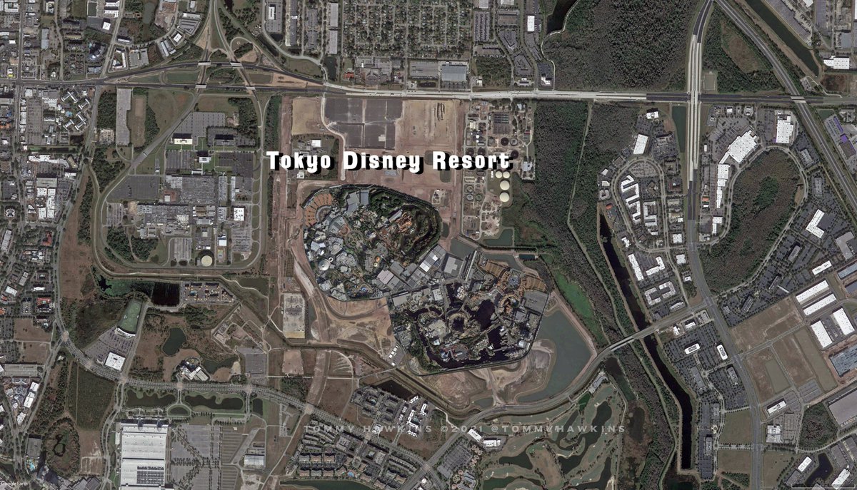 Was really hard to get a decent Sat image of Tokyo Disney Resort, seems to be on an overlap point of two sat passes. The first really contender for filling the space, but that is two parks.  #EpicUniverse
