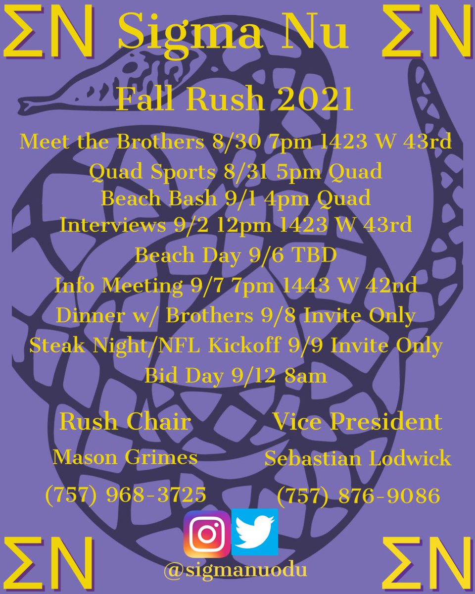 It’s that time of year again! Make sure you come out to our events for Fall Rush! If anyone is interested in rushing this semester contact our rush chair or vp for any question! #odu25 #odu24