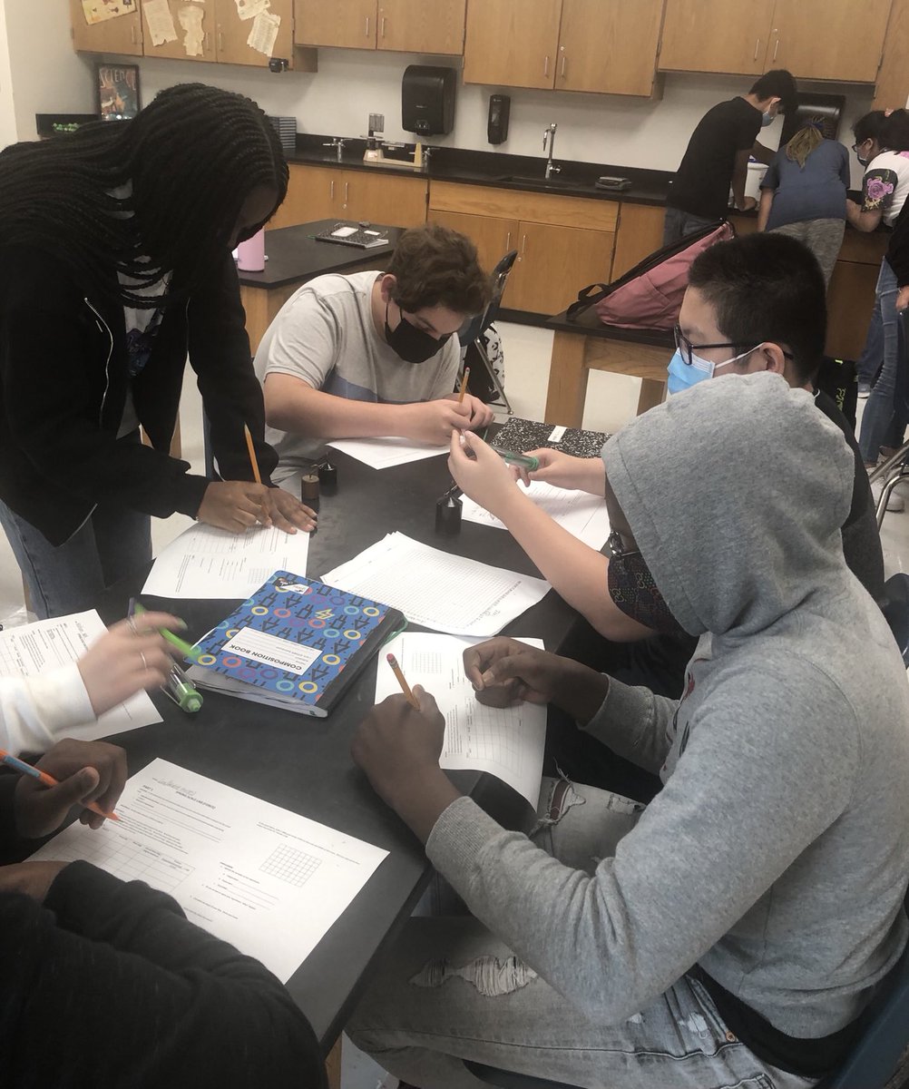 ⁦<a href="/QV_Raiders/">Quail Valley Middle School</a>⁩ / ⁦<a href="/FBISD_GTA/">FBISD G/T Academy</a>⁩ students measuring force and calculating experimental mass before determining actual mass. Show me your percent error!#weownit #raiders #labday #maytheforcebewithyou #showyourwork #scienceislit ⁦<a href="/drmichelle_phd/">Dr. Michelle, PhD</a>⁩
