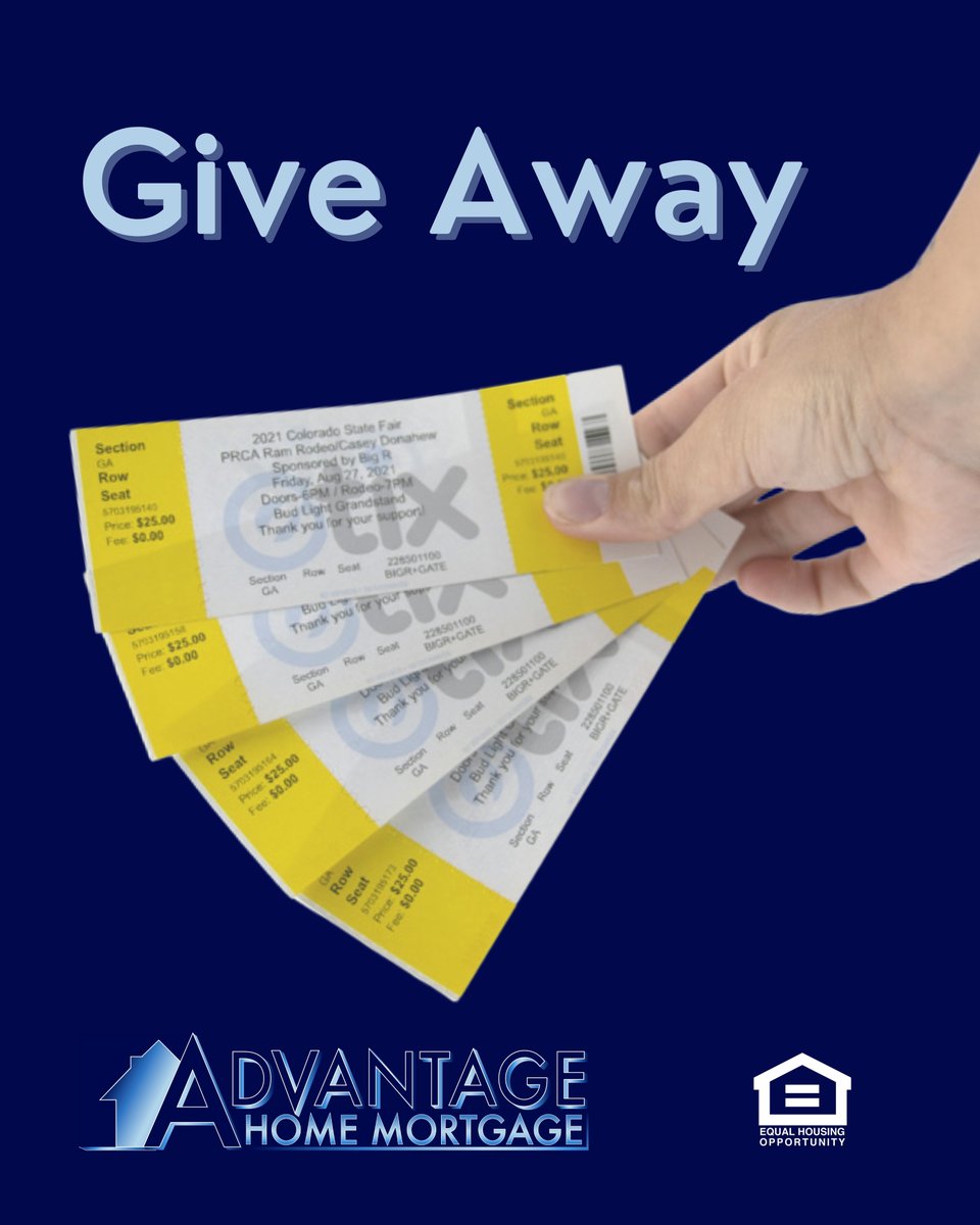 AdvantageHomeM2's tweet image. Chance to win 4 FREE tickets to the Colorado State Fair!!!

🎫 Tickets include gate entry, rodeo access, and admission to the Casey Donahew concert.

LIKE, COMMENT, SHARE for the chance to win.

Winner will be chosen Thursday, the 26th at 3 p.m.

#coloradostatefair #caseydonahew