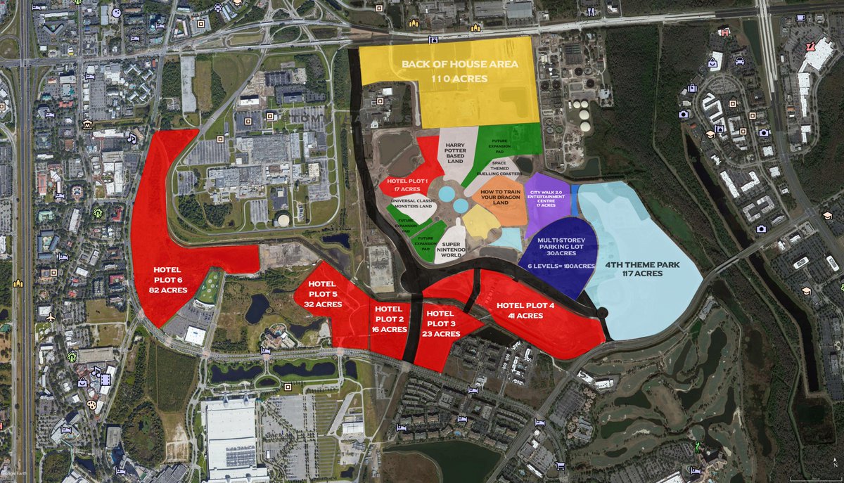 Earlier on I posted a speculation map of what I refer to as Phase 3 - in reality who knows when they might pull the pin on any of these spaces. For realness I have used IOA, TWO City Walks &Cabana Bays to show just how big it could be and still had room for way more  #EpicUniverse