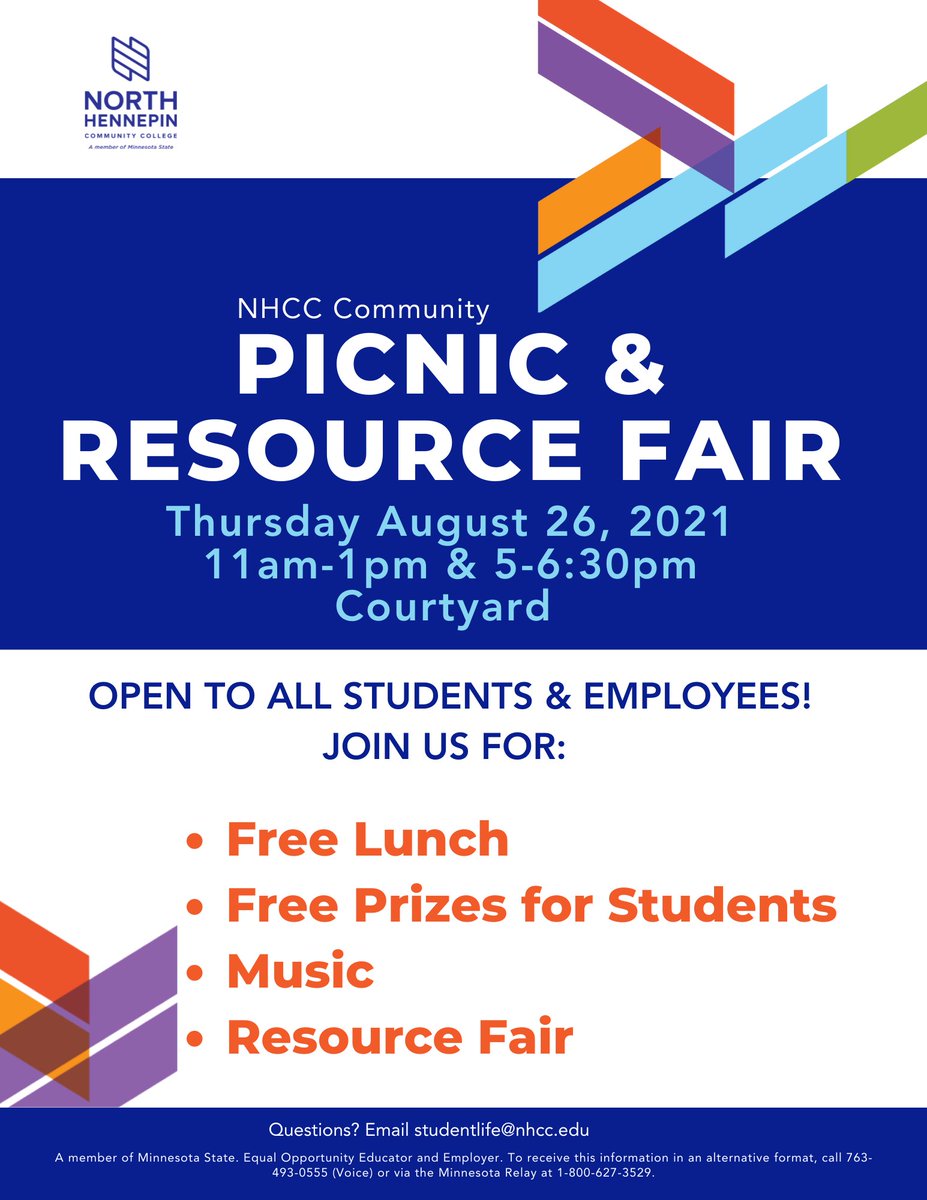 The Fun just keeps on going! Instead of a traditional NHCC County Fair, Student Life will be hosting an NHCC Community Picnic and Resource Fair on Thursday, August 26th from 11am-1pm and 5pm-6:30pm in the Campus Center. This is a Free Event and all are welcome!