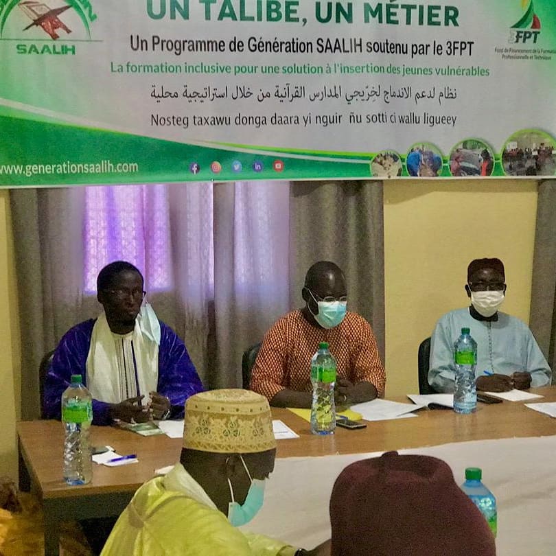 A Kaffrine ce Mardi: Atelier de partage sur le programme “Un talibé, un métier” avec Signature de convention de partenariat entre L’inspection d’académie de Kaffrine et Generation Saalih pour le portage institutionnel dudit programme avec l’implication de tous les acteurs locaux