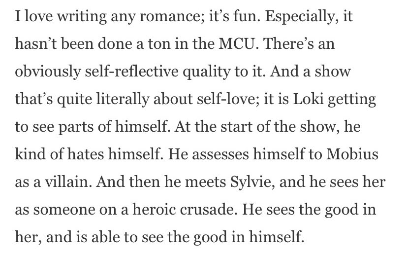 sylkipositivity's tweet image. “the show is quite literally about self-love; it is Loki getting to see parts of himself…he meets Sylvie, and he sees her as someone on a heroic crusade. He sees the good in her, and is able to see the good in himself.” -Michael Waldron, Rolling Stone