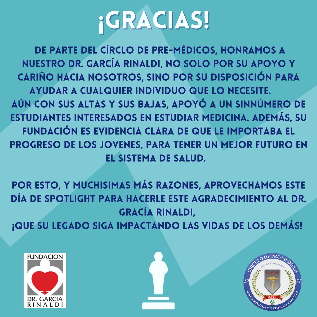 ¡Saludos CPMianos!🩺✨
Hoy presentamos nuestro primer “Wednesday Spotlight” con nuestro Dr. García Rinaldi, que en paz descanse. Aquí encontrarán un breve resumen de su historia y nuestro agradecimiento hacia él ✨🩺💚