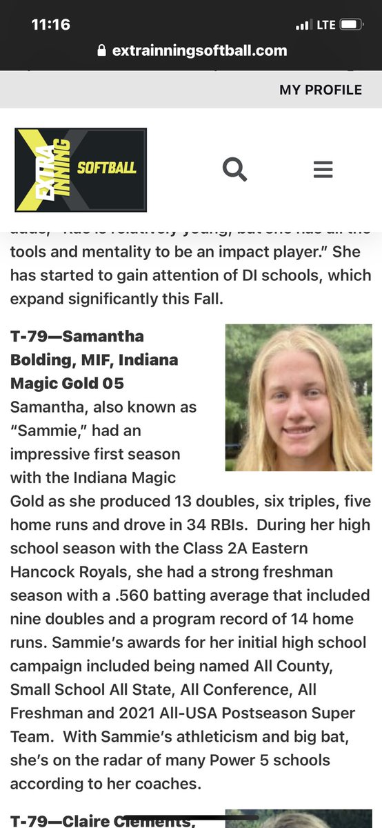 Our ⁦@SamanthaBoldin2⁩ moving up the charts. 79 and rising. Coaches don’t miss seeing her play !!! #IMGPROUD