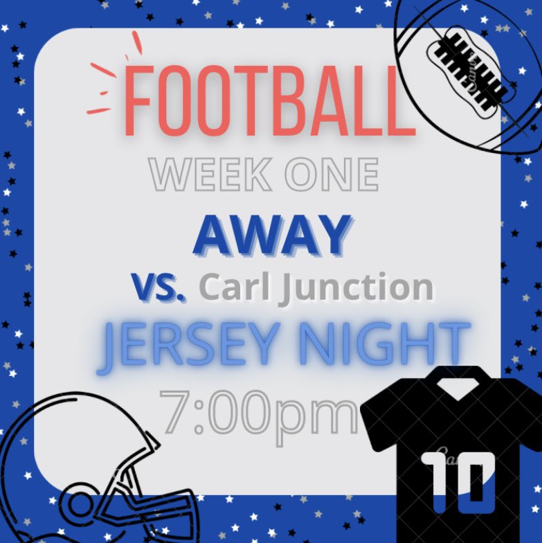 WEEK ONE!!🏈 Come support our football team Friday night @ Carl Junction!👊🏼🤩