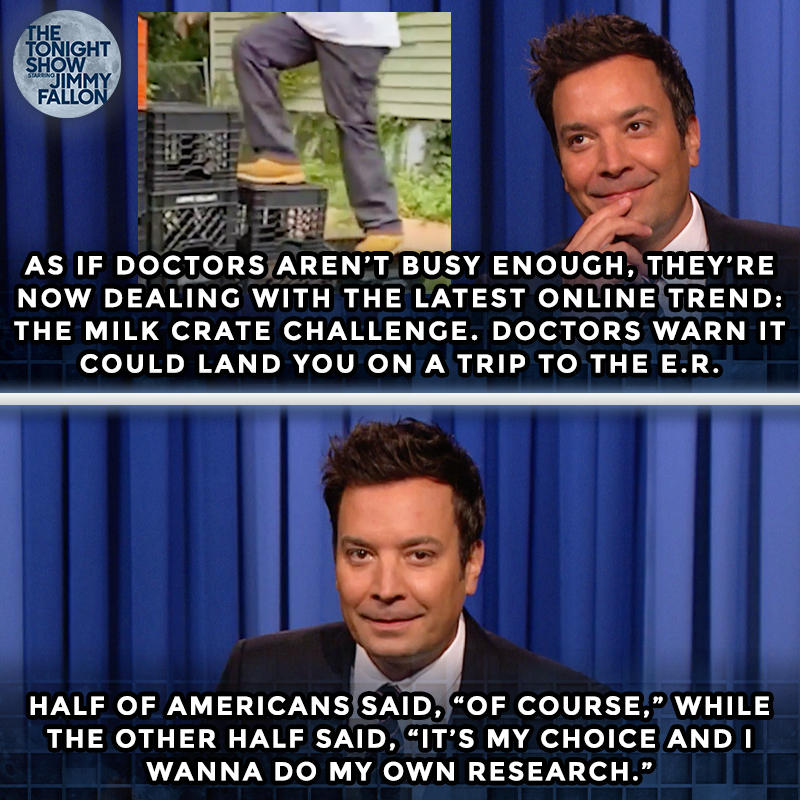FallonTonight's tweet image. Imagine surviving a global pandemic and then having your family find out the “Milk Crate Challenge” is what got you. 

#FallonMono #FallonTonight
