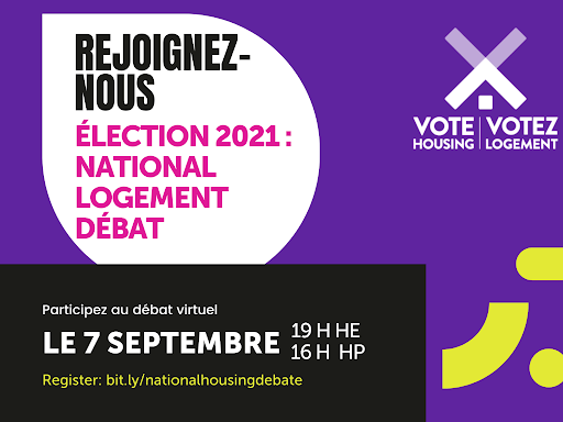 🎙️Joignez-vous à nous pour notre débat national sur le logement le 7 septembre. 

Écoutez les candidats des 5 partis discuter et débattre de la vision et de leur parti en matière de logement abordable et d'itinérance au Canada. 

INSCRIVEZ-VOUS : ed.gr/dlv6g