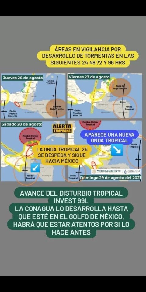 AlertaGt502's tweet photo. Actualización de pronóstico de avance del Disturbio Tropical Invest #99L por cortesía de la @conagua_clima 
✓ Jueves frente a Nicaragua
✓ Viernes al norte de Honduras
✓ Sábado al norte de Guatemala ya como ciclón tropical

#TemporalGt #TemporalDeLluvias #ClimaGt https://t.co/6KuvHnB2Z6