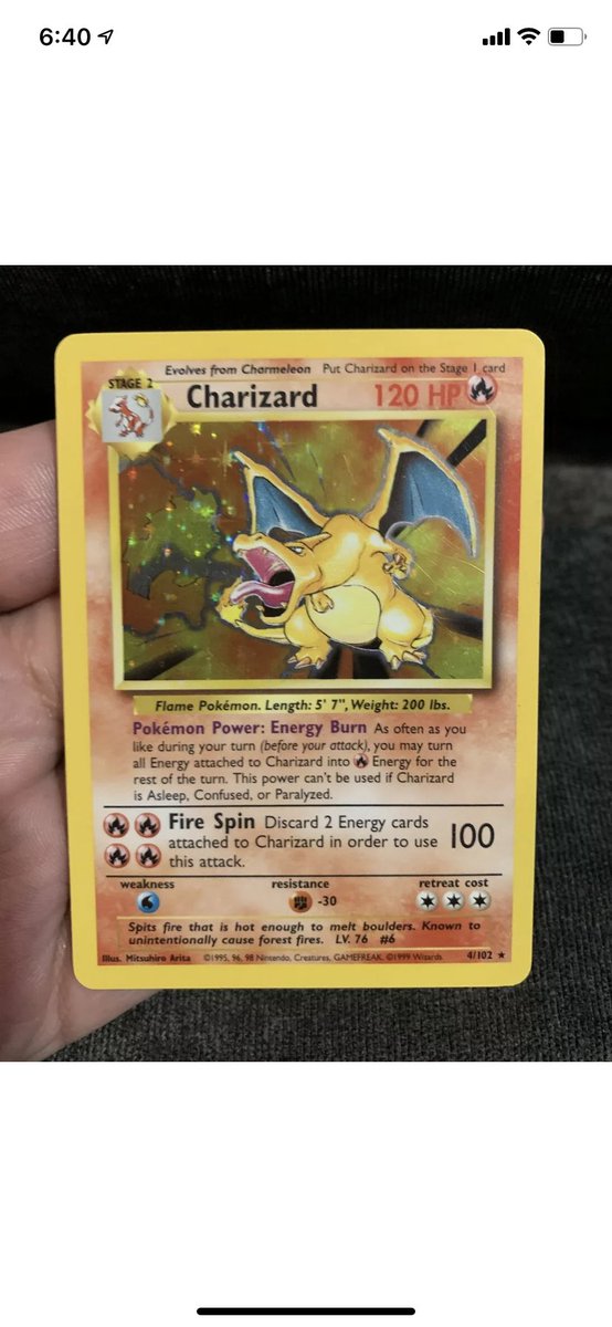 PachaPicchuPoke's tweet photo. #Beautiful #NearMint #BaseSetCharizard “One of the most classic Pokémon Cards, takes me right back to childhood! How many of these were destroyed on the #Playground back in the day! Gotta Love the Original Zard……. #PokemonClassics #PokemonLegends https://t.co/leQI84nLa3