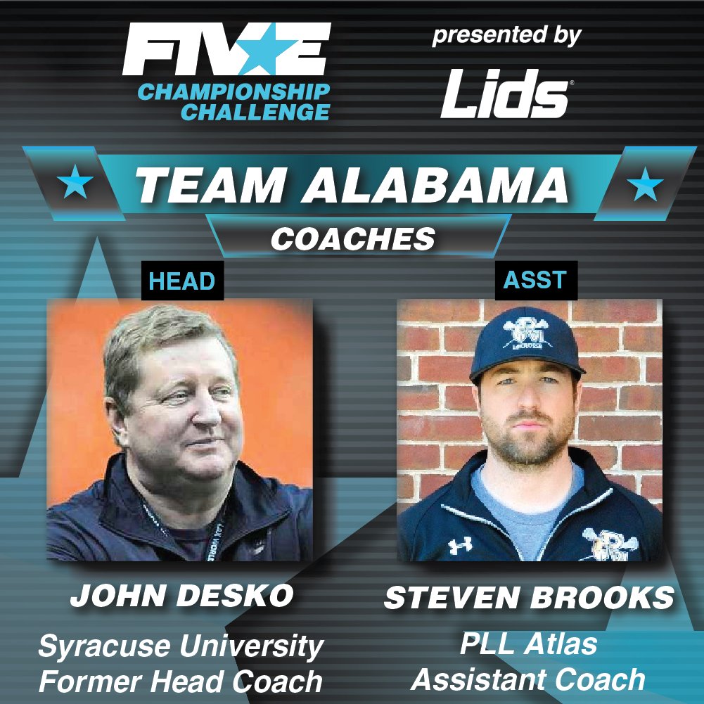 Announcing Team "Alabama" coaching staff for this weekend's #FivestarChampChallenge, presented by <a href="/Lids/">Lids</a>! #EarnYourStars <a href="/JohnDesko/">John Desko</a>